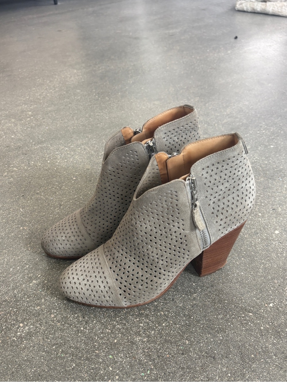 rag & bone Grey Perforated Suede Ankle Booties with Stacked Heel
